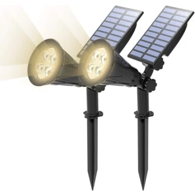 Immagine di T SUN (2 Pack) Faretto Solare, Luci Solari Per Esterni Impermeabili Luce da Giardino 2 Modalità di Illuminazione Opzionali Angolo Regolabile 180 Solare Vialetto Percorso (4000K)