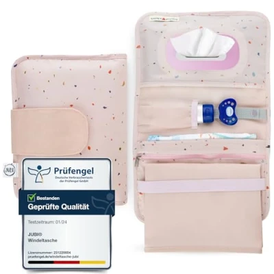 Immagine di Jubi® borsa per pannolini trapuntata con fasciatoio viaggiare molto spazio Piccola chiusura in velcro rosa coriandoli…