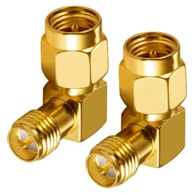 Immagine di Vecys Wifi Antennenadapter SMA Stecker auf RP Buchse (mit pin) Adapter Rechtwinkliger 90 Grad RF Koaxial Koax für 2G 3G 4G Antenne Router Drahtloses WLAN Netzwerk (2 Stück)