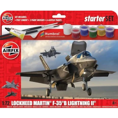 Immagine di Airfix Lockheed Martin F 35B Lightning II Kit di modellino aereo in plastica per adulti e bambini dagli 8 anni su, include colori acrilici, pennelli cemento scala 1:72, A55010