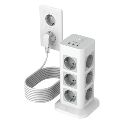 Immagine di TESSAN 12 Prese Ciabatta Multipresa con Prolunga Elettrica 10 Metri, USB A e 2 C, Protezione Sovratensione, 3600W Interruttore