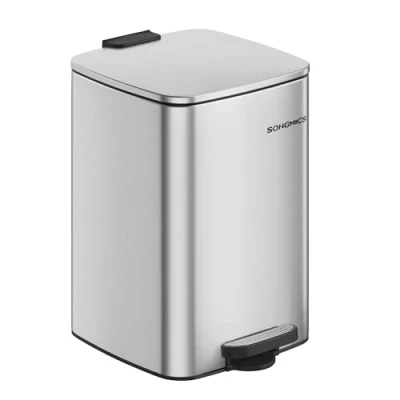 Immagine di SONGMICS Pattumiera da Cucina, Cestino 20 L, a Pedale in Acciaio, con Secchio Interno, Chiusura Morbida e Resta Aperto, Argento Metallizzato LTB592E01