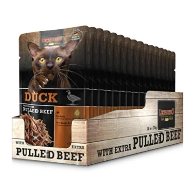 Immagine di Leonardo Sacchetto salvafreschezza [16x70g Anatra con straccetti di carne manzo] Pulled Beef Cibo umido senza cereali per gatti Alimento completo