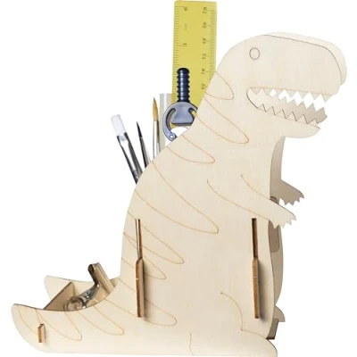 Immagine di Pebaro 477/3 Kit di costruzione in legno Laser Cut portapenne dinosauro, puzzle 3D, fai da te con legno, piastra pretagliato, carta vetrata, scoppiare, assemblare,
