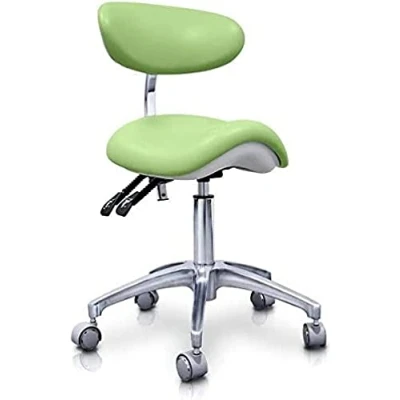 Immagine di QUIRUMED Sgabello Pony idraulico Elite, colore verde pastello, multidisciplinare, acciaio inossidabile, similpelle, schienale ergonomico, imbottitura in poliuretano, altezza regolabile