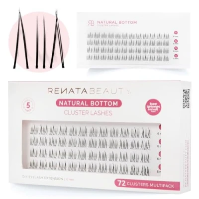 Immagine di Renata Beauty Ciglia Cluster Inferiori Naturali Confezione da 72, Lunghezza Uniforme di 6mm, Sottile Rinforzo Sotto Occhio, Facile Applicare, Riutilizzabili, Perfette per Stili Make up Sottili