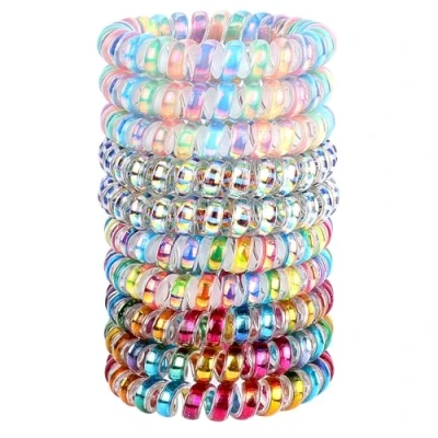 Immagine di JessLab Elastici Spirale per Capelli, 10 Pezzi Senza Tracce in Plastica Coda di Cavallo, Accessorio Ragazze e Donne, Colori Assortiti (Set 9)