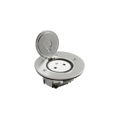 Immagine di Legrand 089770 Presa da pavimento semplice con piastra rotonda, 2P+T, 16A, 250V, in acciaio inox