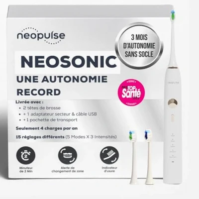 Immagine di NEOPULSE® NEOSONIC® Spazzolino da denti elettrico con tecnologia sonica + 2 testine Ricaricabile USB 3 mesi di autonomia 15 impostazioni Timer Compatibile NEOKIDS Garanzia Anni