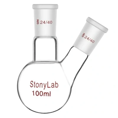 Immagine di stonylab Borosilicato Vetro 2 Collo Fondo Rotondo Pallone RBF, con 24/40 Centrale e lato Standard Coniche Esterno Misto Giunto, Neck Round Bottom Flask 100ml