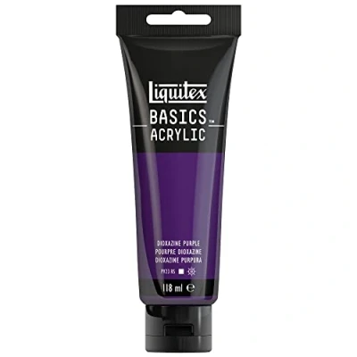 Immagine di Liquitex 8870019 Basics Pittura acrilica, Pigmenti per artisti monopigmentati, Resistente alla luce, durevole nel tempo, Finitura satinata, Tubo da 118 ml Viola Dioxazine