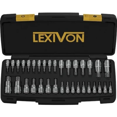 Immagine di LEXIVON Set di Chiavi a Bussola TORX Master, Acciaio Legato Premium S2 34 Pezzi Completi, Stelle Solide e Prova Manomissione da T6 T70 Custodia Conservazione Migliorata (LX 149)