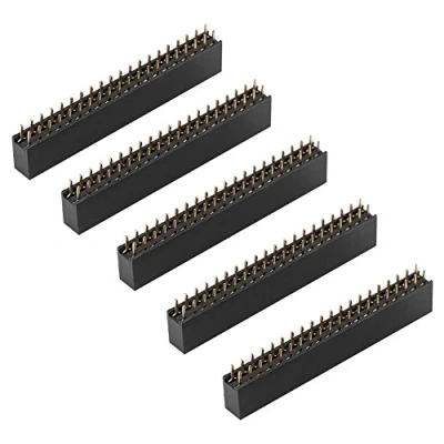Immagine di Pin Header, Akozon Intestazione Femminile Connettore Femmina 5pz 2 x 20 2,54mm Pitch Female Dual Row Ad Angolo Retto Headers per Raspberry Pi e Scheda PCB