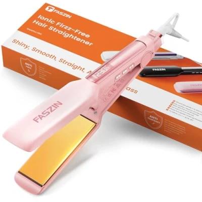 Immagine di Piastra per Capelli Professionale Faszin, Piastre in Titanio Larghe 42mm con Ioni Negativi, Riscaldamento Rapido 30s, Display Temperatura, 11 Livelli di Temperatura (130 230℃) Rosa