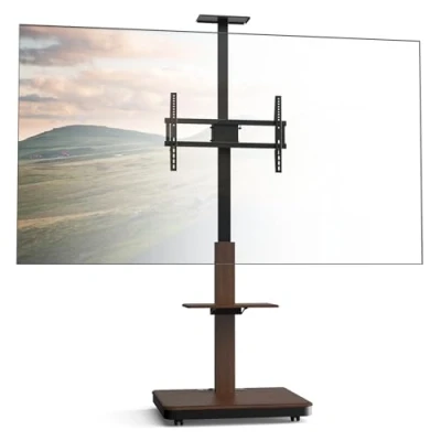 Immagine di XTRARM Elite mobile, supporto TV regolabile in altezza per 40 86 pollici e max 60 kg, inclinabile fino a VESA 600x400, con ripiani presa, noce, manuale