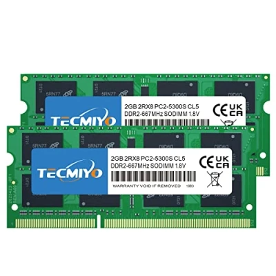 Immagine di TECMIYO 4GB Kit (2x2GB) DDR2 667MHz PC2 5300 5400 667 (200 PIN) SODIMM Laptop Memory