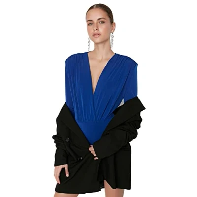 Immagine di Trendyol Body in Tessuto Tinta Unita Camicia, Blu Reale, 38 Donna