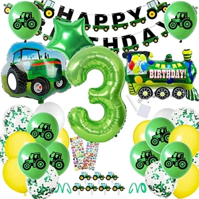 Immagine di Trattori Addobbi Compleanno,Escavatore Trattore Palloncini Compleanno decorazione di compleanno,Palloncino Numero 3 Trattore(Verde 3)