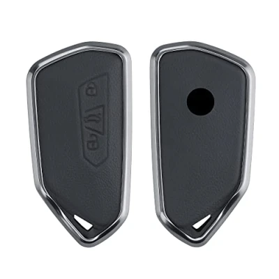 Immagine di kwmobile Copri Chiave Auto Compatibile con VW Golf 8 3 tasti Coprichiave Metallo Pelle grigio scuro Rivestimento Telecomando Macchina