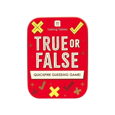 Immagine di Talking Tables True of False Travel Game Pocket Size Quickfire Guessing Quiz for the Family to Play Packed in a Giftable Sturdy Tin Case, or Secret Santa Stocking Filler