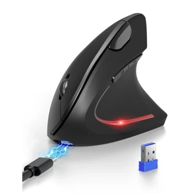 Immagine di TECKNET Mouse Verticale Ultra, Ergonomico Ricaricabile Type C, Multi dispositivo (BT5.0+BT3.0+USB), Wireless 6 Pulsanti, Bluetooth 800 4800 DPI Livelli Regolabili, Silenzioso per Laptop/PC/Mac