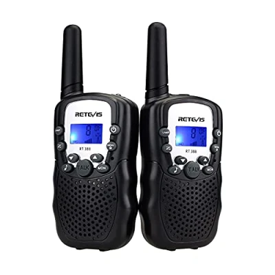 Immagine di Retevis RT388 Walkie Talkie Bambini, Ricetrasmittenti PMR446 8 Canali Display LCD VOX Torcia, Giocattolo Regalo per Campeggio, Giardino, Avventura (Nero,1 Coppia)