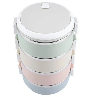 Immagine di Shanrya Contenitore portavivande Portatile Bento Termico impilabile per Alimenti, per(4 Layers 2800ml)