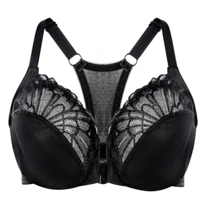 Immagine di MELENECA Reggiseno con Ferretto a Copertura Totale da Donna Chiusura Frontale in Pizzo Sfoderato e Taglie Forti Schwarz 5D