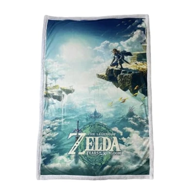 Immagine di Homadict Plaid Sherpa Zelda Sky Totk, 100 x 150 cm, licenza ufficiale, colore: Verde