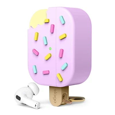 Immagine di elago Custodia per gelato compatibile con AirPods Pro 2, 2a generazione, moschettone incluso, supporta la ricarica wireless, protezione completa (mirtillo)