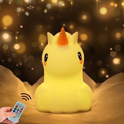 Immagine di Larga luce notturna LED Unicorno, lampada da notte per bambini comodino con illuminazione a9 colori la cameretta dei compleanno/Natale regalo