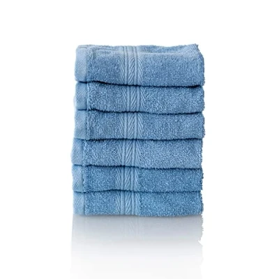 Immagine di ALCLEAR Set di asciugamani in spugna assorbente 100% cotone ecotessuto 6 colori e 5 misure, colore: blu jeans, per il viso 30 x cm