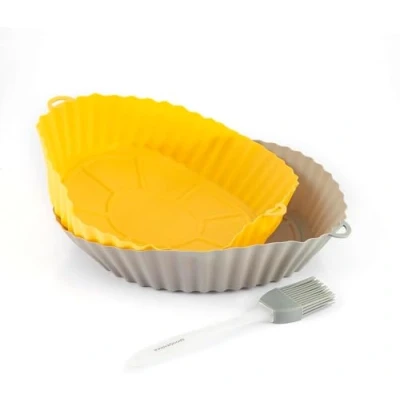 Immagine di InnovaGoods Set 2 Cestini in Silicone per Friggitrice ad Aria, Antiaderenti, Multifunzionali, Facile Pulizia, con Pennello da Cucina, Grigio Arancio, Accessori, Polipropilene TPR Senza BPA