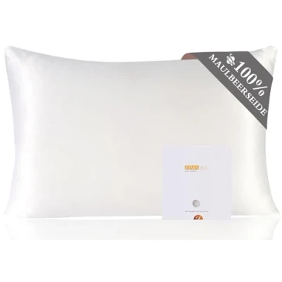Immagine di ZIMASILK, 1 federa in 100% seta di gelso, per capelli e pelle, entrambi i lati da 19 Momme (40 x 80 cm, bianco)