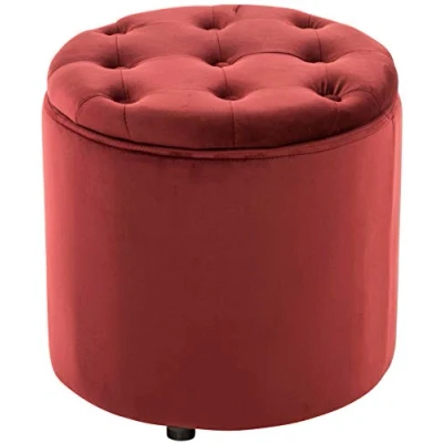 Immagine di Pouf Contenitore Pantin in Velluto Design Chesterfield I Poggiapiedi Divano con Coperchio Sgabello Puff Piedini, Colore:Rosso