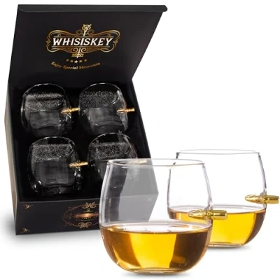 Immagine di Whisiskey Set di Bicchieri da Whisky 4 x 285ml Accessori per Regalo Uomo Include in Vetro Scatola Lusso Regali Uomini