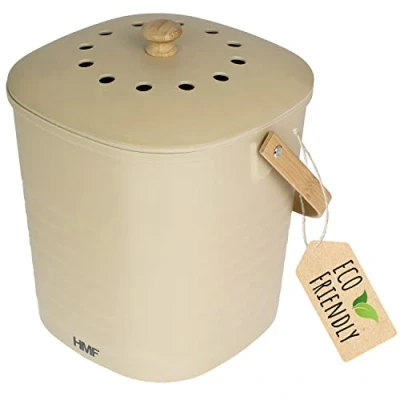 Immagine di HMF Secchio per rifiuti biologici sostenibile, cucina, inodore, con coperchio, 6 litri, beige