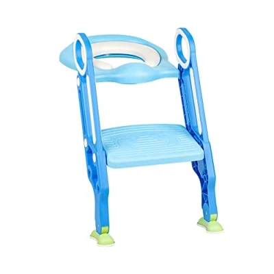 Immagine di Riduttore Water Bambini con Scaletta, Sedile WC per Scale, Morbido Cuscino, Pedali Antiscivolo, Scaletta Pieghevole, Regolabile in Altezza, Adatto Tazze a V, U e O