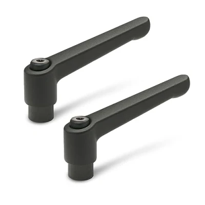 Immagine di Ganter Normelemente GN 300 45 M4 SW Leva di serraggio regolabile con boccola filettata, strutturata opaca, Nero, Grifflänge: 45mm Gewinde: M4, Set 2 Pezzi
