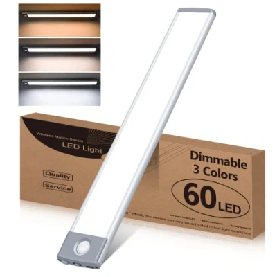 Immagine di HIBOITEC Luce Sottopensile Cucina Regolabile 2 Pezzi 32cm Armadio Led con Sensore di Movimento,2500mAh 3 Colore Modalità USB Ricaricabile per Illuminare Corridoio