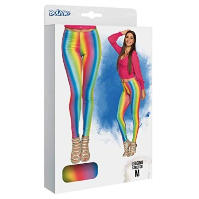 Immagine di Boland Leggings arcobaleno, da donna, elasticizzati, a righe multicolori, aderenti, clown, flower power, costume, carnevale, festa in maschera