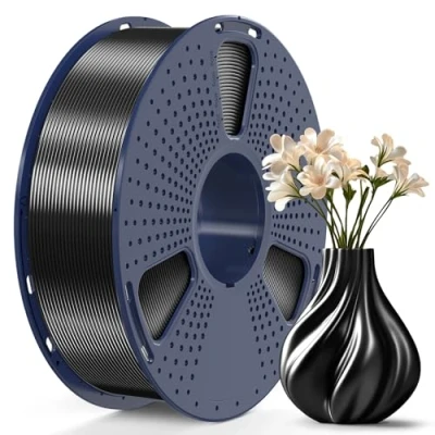 Immagine di SUNLU Filamento PLA Plus Seta Lucida 1.75mm per Stampante 3D, Silk PLA+ con Finitura Liscia e Setosa, Buona Resa Colore, Precisione Dimensionale +/ 0,02 mm, 1kg (2,2lb) Bobina, Nero
