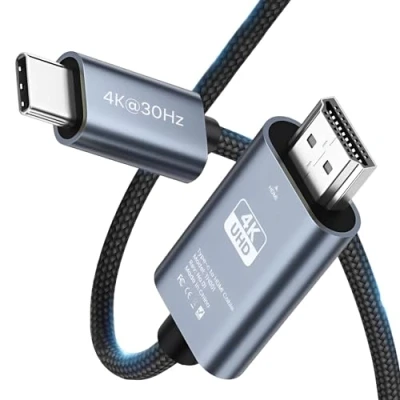 Immagine di MMOBIEL Cavo da USB C a HDMI 2 m 4K@30Hz Intrecciato Adattatore Thunderbolt 3 Compatibile con MacBook Pro/Air, iPhone 16 15, iPad Pro, iMac, Samsung Galaxy, Chromebook, ecc.