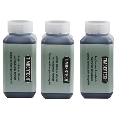 Immagine di Timbertech colori acrilici neri per aerografo, 100 ml, 3 modelli a base d&#039;acqua, set di aerografati