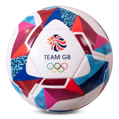 Immagine di Hy Pro Pallone da calcio con licenza ufficiale Team GB, misura 5, Olimpiadi, Parigi, 2024, design aeronautico, pallone, Gran Bretagna, allenamento, partita, merchandising, collezione per bambini e