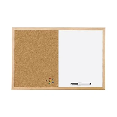Immagine di Bi Office Lavagna Combinata Con Due Superficie Sughero e Magnetica Cancellabile A Secco, Cornice in Legno, 60 x 40 cm