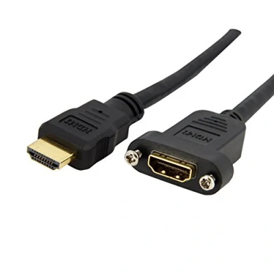 Immagine di StarTech.com Adattatore HDMI Femmina a Maschio da 90cm, Cavo ad alta velocità per montaggio pannello, Prolunga 4K 30Hz UHD, 10.2 Gbps Bandwdith, connettore F/M (HDMIPNLFM3)