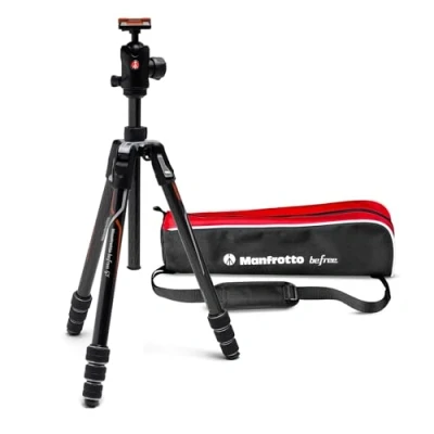 Immagine di Manfrotto Befree GT PRO Treppiede da Viaggio, Chiusura Twist con Testa a Sfera e Borsa, per Sony, DSLR, CSC, Mirrorless, Carbonio Leggero, Portata 12 kg,Nero/Rosso, MKBFRTC4GTA BH