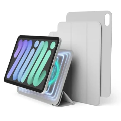 Immagine di elago Custodia Folio Magnetica Compatibile con iPad Mini (A17 Pro, 2024) e (6ª Gen, 2021), Piastra Posteriore Attaccabile ai Materiali Metallici, Apple Pencil (Grigio Chiaro)