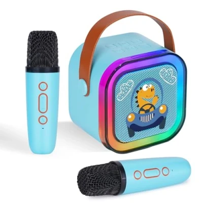 Immagine di DYNASONIC A29. Karaoke con due microfoni. Altoparlante Bluetooth per bambini. Giocattolo elettronico Regali bambini da 3 a 15 anni (Dinosauro)